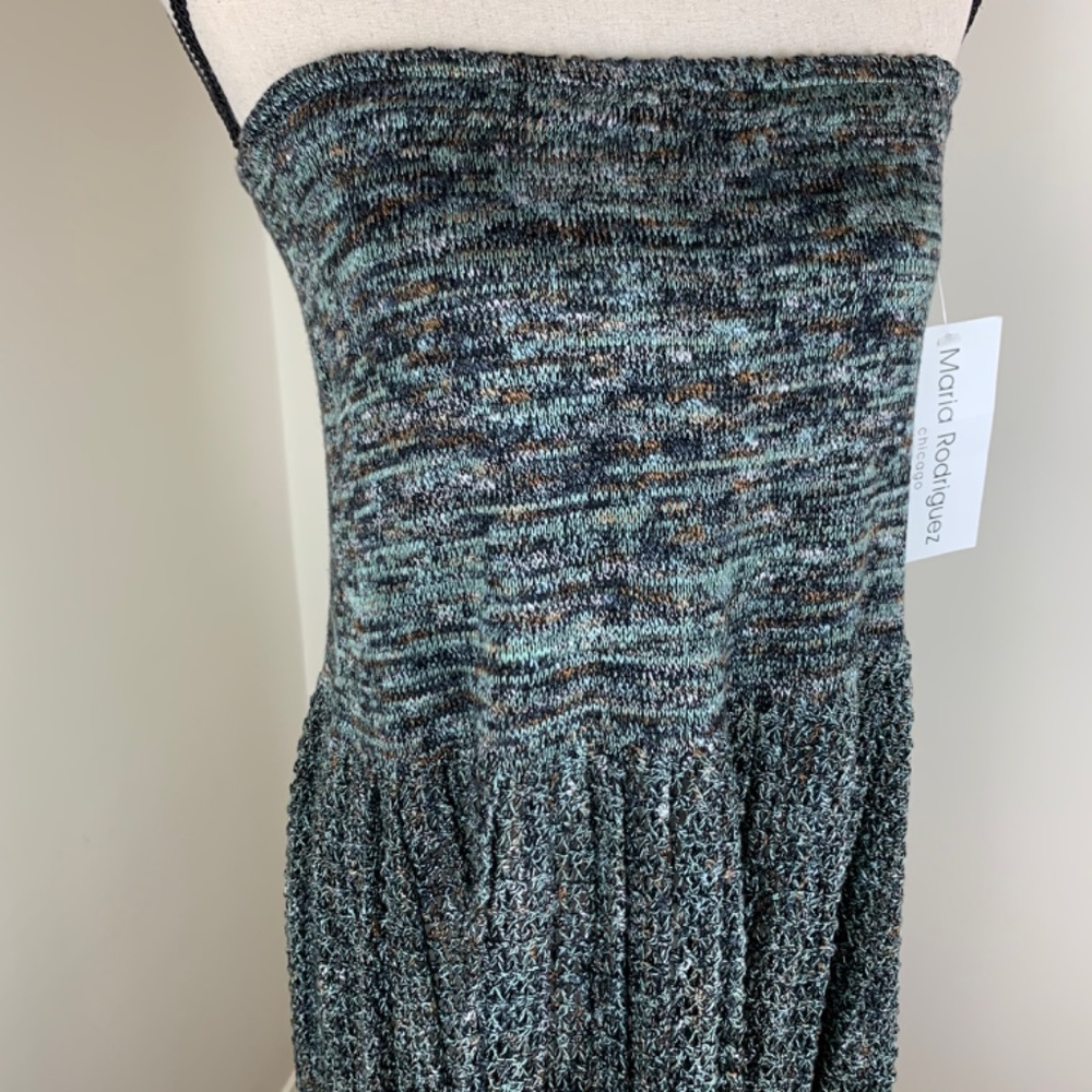 Vintage Maria Rodriguez Brown/Teal Strapless Knit/Crochet Dress Medium NWT